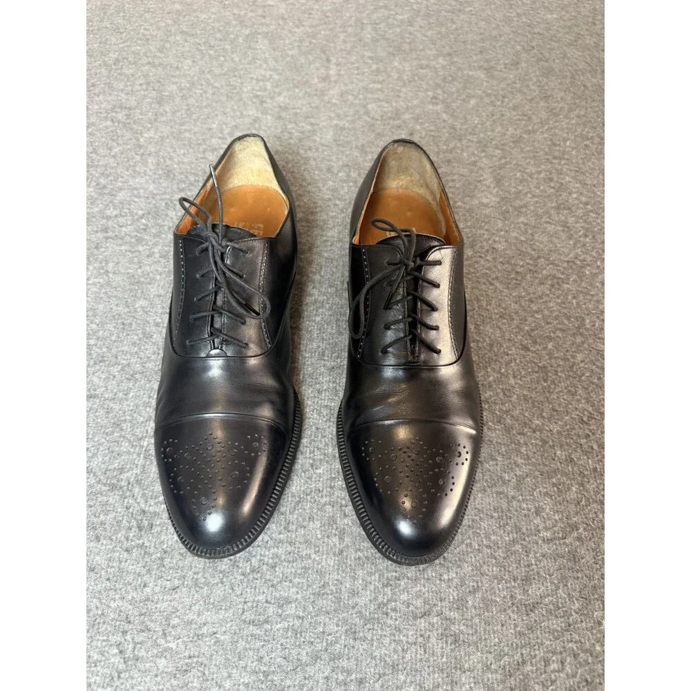 Salvatore Ferragamo Mens Black Wingtip Leather Oxfords 11 D US 9669 Italy Made